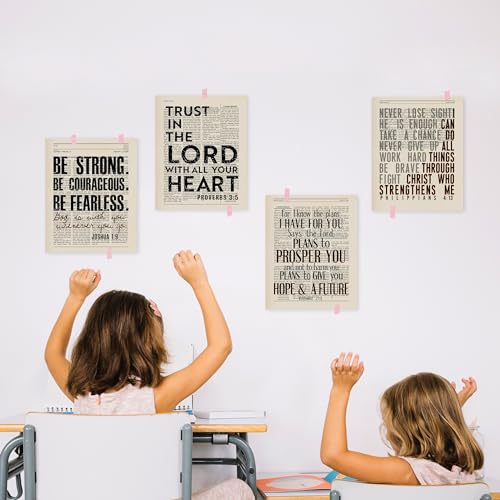 HRQKO Vintage Bible Verses Christian Office Wall Art Poster Set of 4, Scripture Joshua 1: 9 Printing Posters Wall Decor, Inspirational Be Strong Be Courageous Prints for Home Office 8”x10” Unframed - Image 5