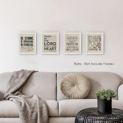 HRQKO Vintage Bible Verses Christian Office Wall Art Poster Set of 4, Scripture Joshua 1: 9 Printing Posters Wall Decor, Inspirational Be Strong Be Courageous Prints for Home Office 8”x10” Unframed - Image 2