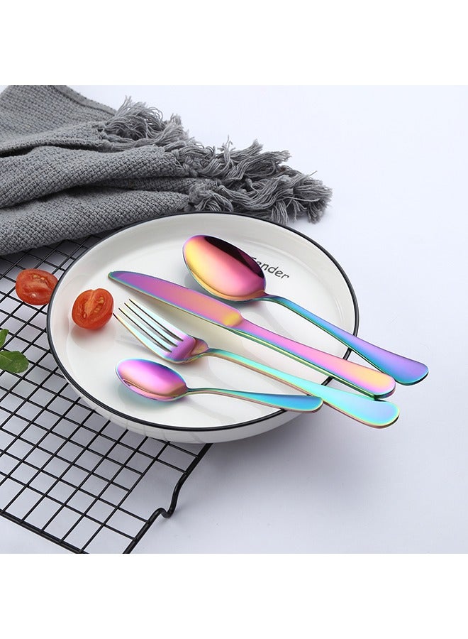 24 Pieces Stainless Steel Flatware Set Rainbow Flatware Cutlery Set With Stand Include Knife Fork Spoon Multipurpose Use for Home and Kitchen Mirror Polished, Dishwasher Safe - Image 5