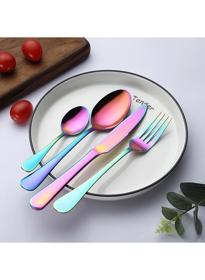 24 Pieces Stainless Steel Flatware Set Rainbow Flatware Cutlery Set With Stand Include Knife Fork Spoon Multipurpose Use for Home and Kitchen Mirror Polished, Dishwasher Safe - Image 2