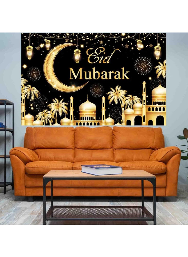 VUCATIN Eid Mubarak Backdrop with 70.9" X 45.3" Muslim Ramadan Eid Banner Photo Background Sign for Ramadan Eid Mubarak Party Islamic Hanging Banner for Indoor Outdoor Eid Mubarak Decorations  - Image 2