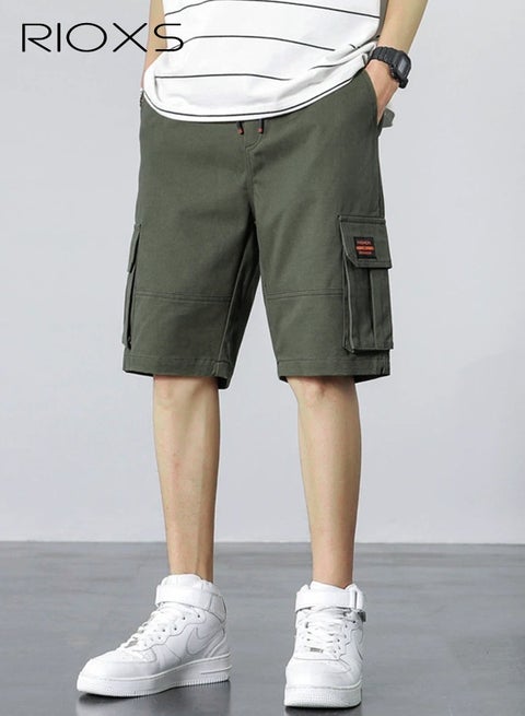 Men's Cargo Shorts, Outdoor Quick-Drying Wide Leg Sports Shorts, Loose Fit Elastic Waistband Drawstring Shorts for Men, Summer Casual Loose Cargo Short Pants with Multiple Large Pockets, Stretch Lightweight Shorts for Golf, Fishing, Hiking, Jogging, Workout and More, Army Green