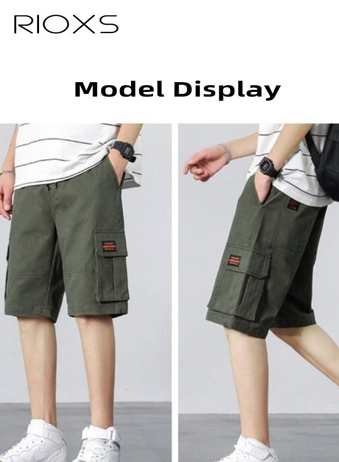 RIOXS Men's Cargo Shorts, Outdoor Quick-Drying Wide Leg Sports Shorts, Loose Fit Elastic Waistband Drawstring Shorts for Men, Summer Casual Loose Cargo Short Pants with Multiple Large Pockets, Stretch Lightweight Shorts for Golf, Fishing, Hiking, Jogging, Workout and More, Army Green - Image 5