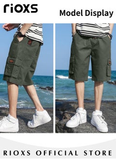 RIOXS Men's Cargo Shorts, Outdoor Quick-Drying Sports Shorts, Casual Loose Cargo Short Pants, Stretch Shorts With Multiple Pockets, Relaxed Fit Cotton Blend Work Shorts, Lightweight Stretch Running Shorts  - Image 3
