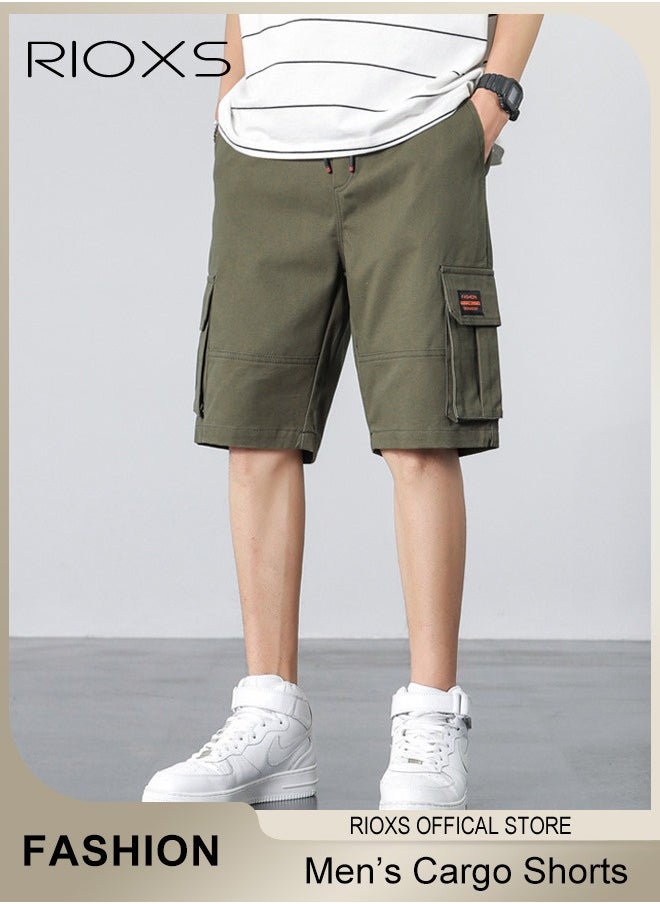 RIOXS Men's Cargo Shorts, Outdoor Quick-Drying Sports Shorts, Casual Loose Cargo Short Pants, Stretch Shorts With Multiple Pockets, Relaxed Fit Cotton Blend Work Shorts, Lightweight Stretch Running Shorts  - Image 1