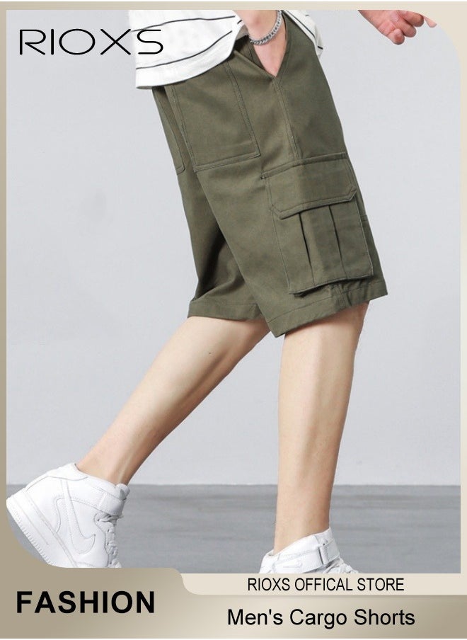 RIOXS Men's Cargo Shorts, Outdoor Quick-Drying Sports Shorts, Casual Loose Cargo Short Pants, Stretch Shorts With Multiple Pockets, Relaxed Fit Cotton Blend Work Shorts, Lightweight Stretch Running Shorts  - Image 5