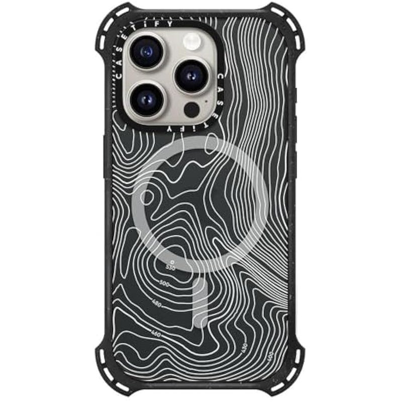 Casetify Bounce iPhone 15 Pro Case 【6X Military Grade Drop Tested / 21.3ft Drop Protection/Compatible with Magsafe】 - Topography Map - Triple Black - Image 1