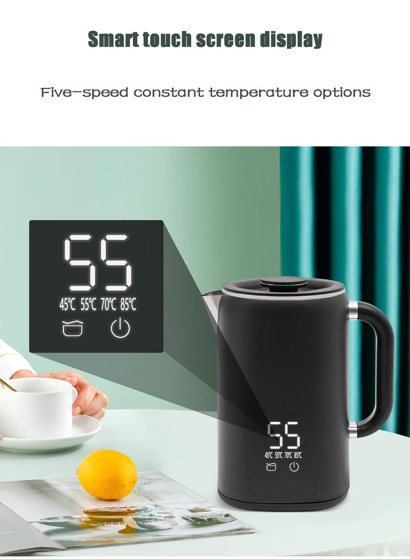 ريويل غلاية كهربائية، 1700 مل، 1500 واط، سريعة الغليان من الفولاذ المقاوم للصدأ، إيقاف تلقائي، درجة حرارة ثابتة لمدة 16 ساعة، مناسبة لرحلات العمل والتخييم والسفر والمكتب والمنزل، لون أسود - Image 4