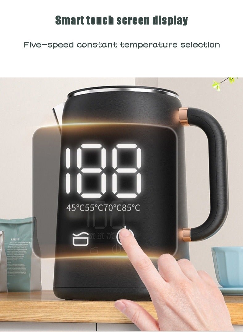 ريويل غلاية كهربائية، 1700 مل، 1500 واط، سريعة الغليان من الفولاذ المقاوم للصدأ، إيقاف تلقائي، درجة حرارة ثابتة لمدة 16 ساعة، مناسبة لرحلات العمل والتخييم والسفر والمكتب والمنزل، لون أسود - Image 3