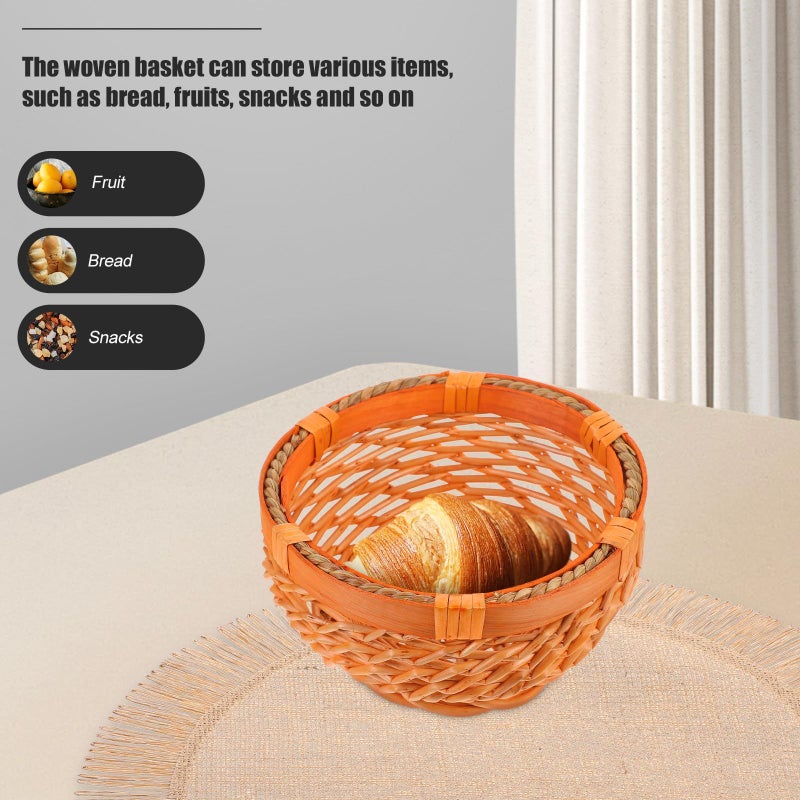 Vintage Woven Rattan Storage Basket Kitchen Countertop Organizer For Bread Snacks - Image 4