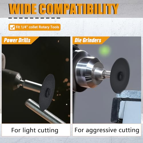 Funnytek 3 inch Cut Off Wheels with 1/4" Mounting Mandrel Kit, Mini Cutting Wheels Cutter Discs with 3/8" Arbor Hole for Die Grinder Cut-Off Wheels Mandrel Kit for Metal, Tile, Cement (15pcs +1pack Mandrel) - Image 4