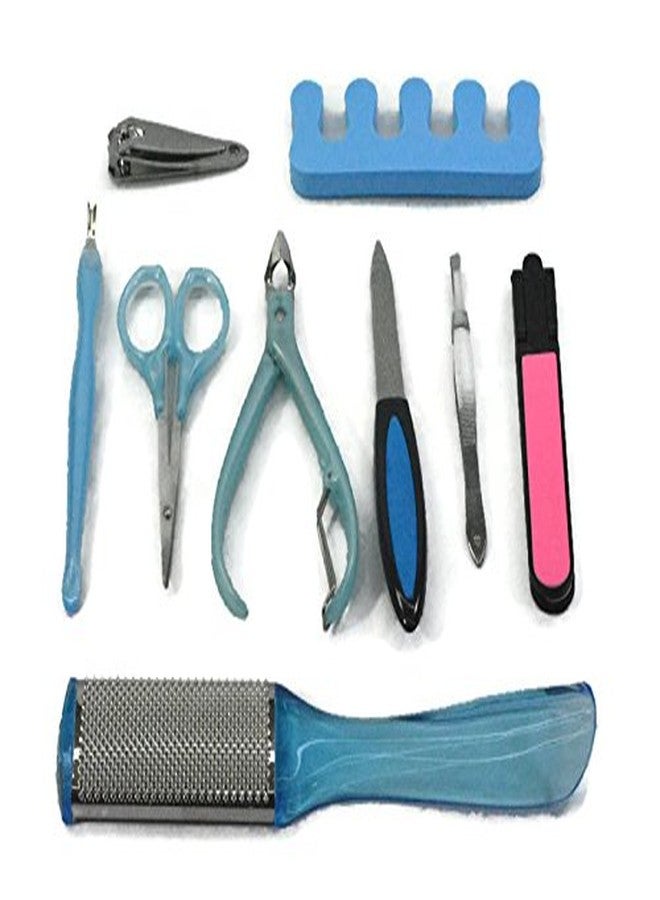 جيرن طقم العناية بالأظافر من جيرن® مكون من 9 قطع مع مقص أظافر من الفولاذ المقاوم للصدأ (أزرق) - Image 1