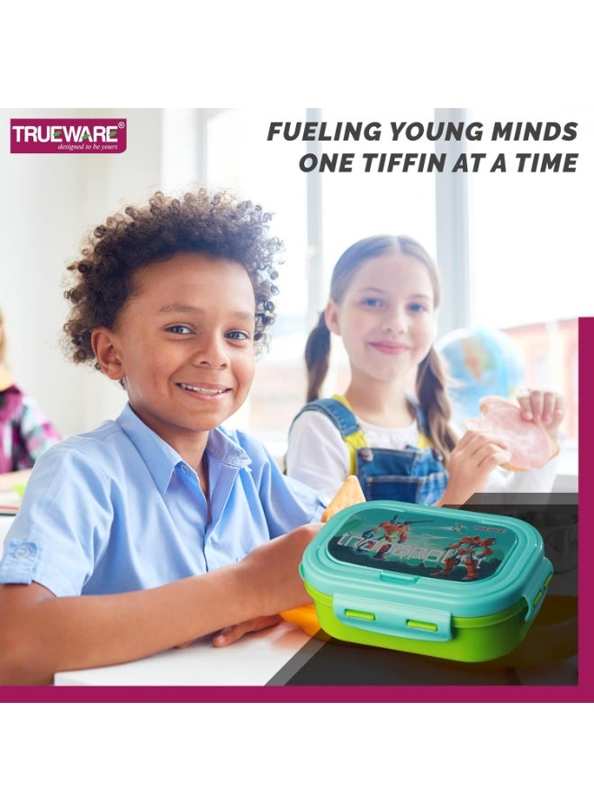Trueware POKO Junior Steel Lee Pu Insulated Hot Lunch Box 600ML Big Container and 150 ML Veggie Container | BPA Free | Food Grade | Keep Food hot,with spoon & fork - Image 2