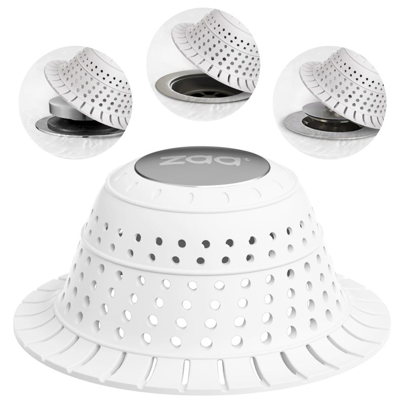 zaa Bathtub Drain Hair Catcher, Silicone Collapsible 1 Pack Drain Protector for Pop-Up and Regular Drains of Shower, Tub, Bathroom, Sink, Snow-White - Image 1