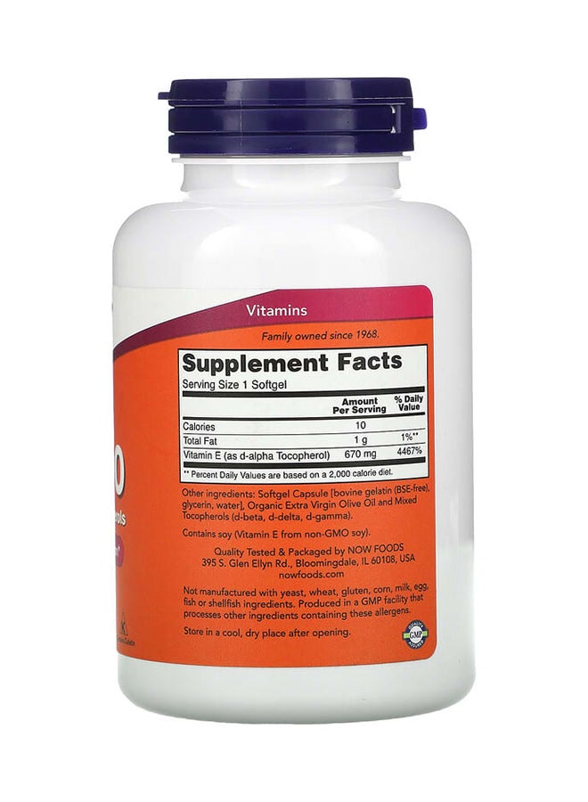 NOW Foods, E-1000 with Mixed Tocopherols, 670 mg (1,000 IU), 100 Softgels - Image 2