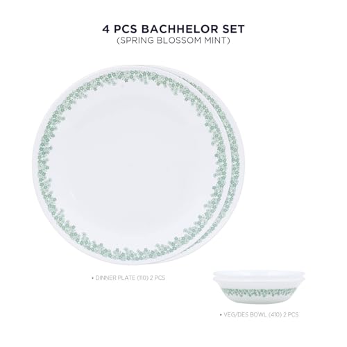Corelle Spring Blossom Mint - 4 Pcs Bachelor Set (VDB) | for Family of 2| Break & Chip Resistant | Lightweight & Durable | Microwave & Dishwasher Safe - Image 2