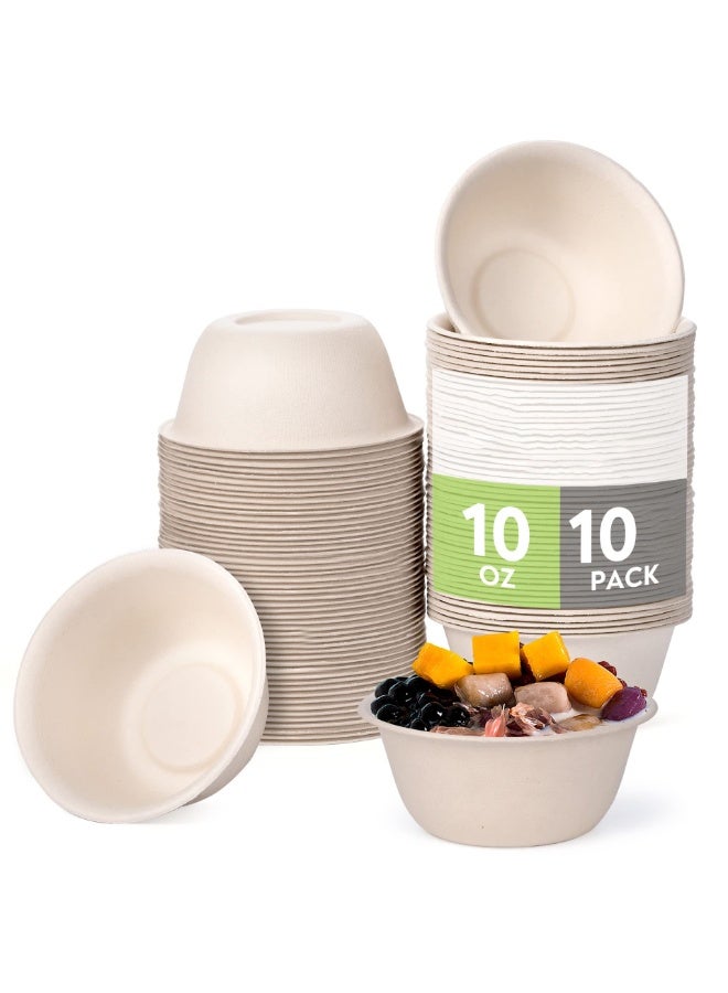 10pcs/1set bamboo fiber bowls 10 oz - microwave-safe, waterproof and oil-proof disposable tableware suitable for barbecue, camping, parties, weddings, soups, salads, ice cream, cookies - Image 1