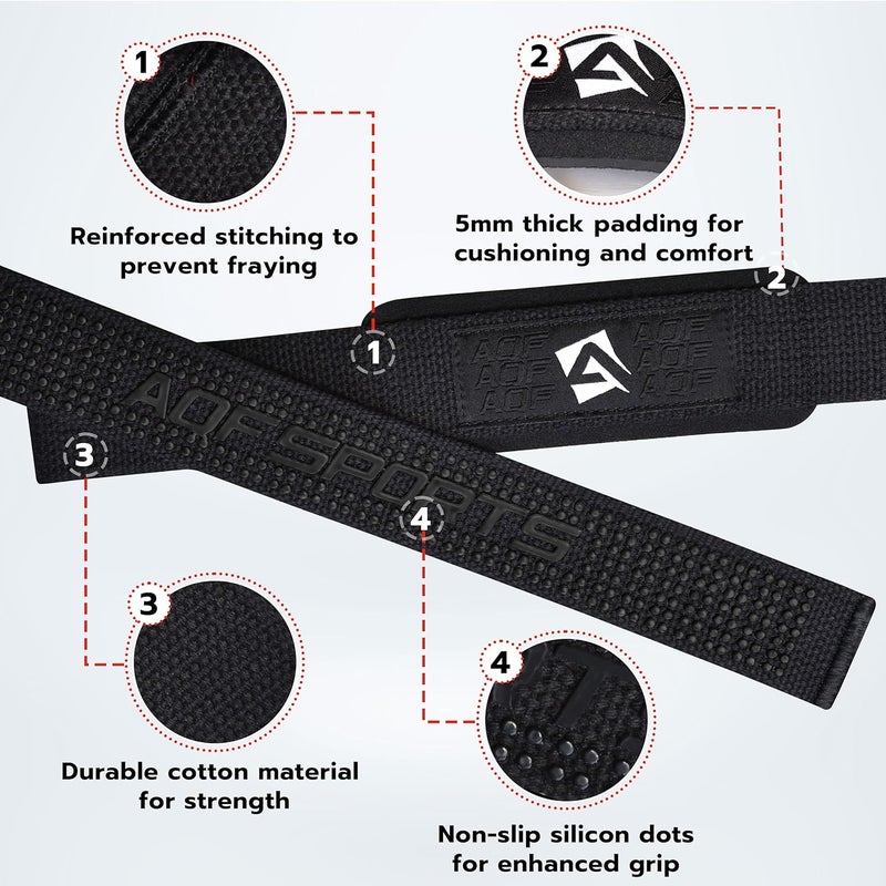 AQF Lifting Wrist Straps for Weightlifting, Powerlifting & Deadlifts – 23” Neoprene Padded Cotton Straps for Strength Training & Gym Workouts - Maximum Grip Support for Men & Women - Image 2
