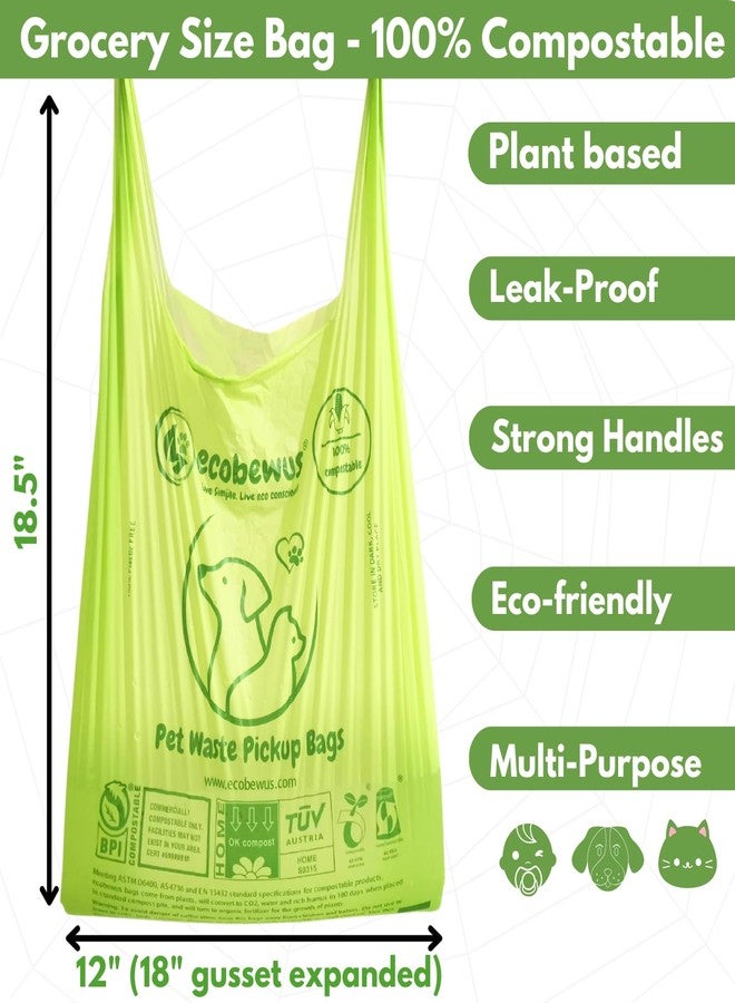 ecobewus 100% Compostable Pet Cat Waste Disposal Bag (120 Bags) Plant-Based Cat Litter Dog Poop Pickup Bags with Handles Diaper Sacks Disposable Bags US BPI ASTM D6400 & OK Compost Home Certified (120 ct.) - Image 2