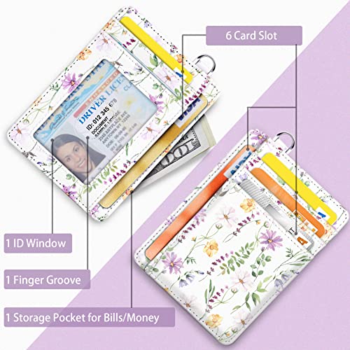 Coco Rossi Slim Front Pocket Wallet RFID ID Card Holder Cute Small Wallet with Wrist Lanyards Key Chain Holder for Women,White Daisy - Image 4