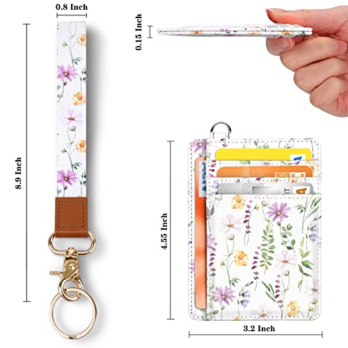 Coco Rossi Slim Front Pocket Wallet RFID ID Card Holder Cute Small Wallet with Wrist Lanyards Key Chain Holder for Women,White Daisy - Image 2