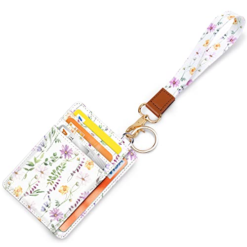 Coco Rossi Slim Front Pocket Wallet RFID ID Card Holder Cute Small Wallet with Wrist Lanyards Key Chain Holder for Women,White Daisy - Image 1