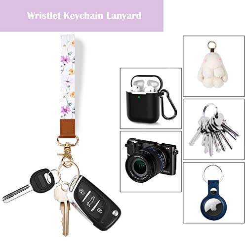 Coco Rossi Slim Front Pocket Wallet RFID ID Card Holder Cute Small Wallet with Wrist Lanyards Key Chain Holder for Women,White Daisy - Image 3