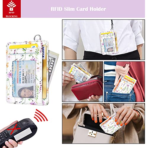 Coco Rossi Slim Front Pocket Wallet RFID ID Card Holder Cute Small Wallet with Wrist Lanyards Key Chain Holder for Women,White Daisy - Image 5