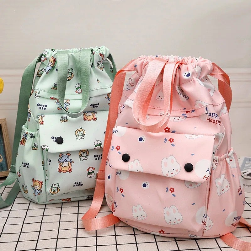 Bluejw Fashionable Lightweight Waterproof Oxford Drawstring Backpack Cartoon Design 20-35L Capacity Arcuate Shoulder Strap Easy-Closure - Image 2