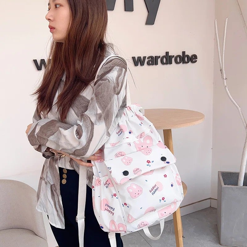 Bluejw Fashionable Lightweight Waterproof Oxford Drawstring Backpack Cartoon Design 20-35L Capacity Arcuate Shoulder Strap Easy-Closure - Image 4