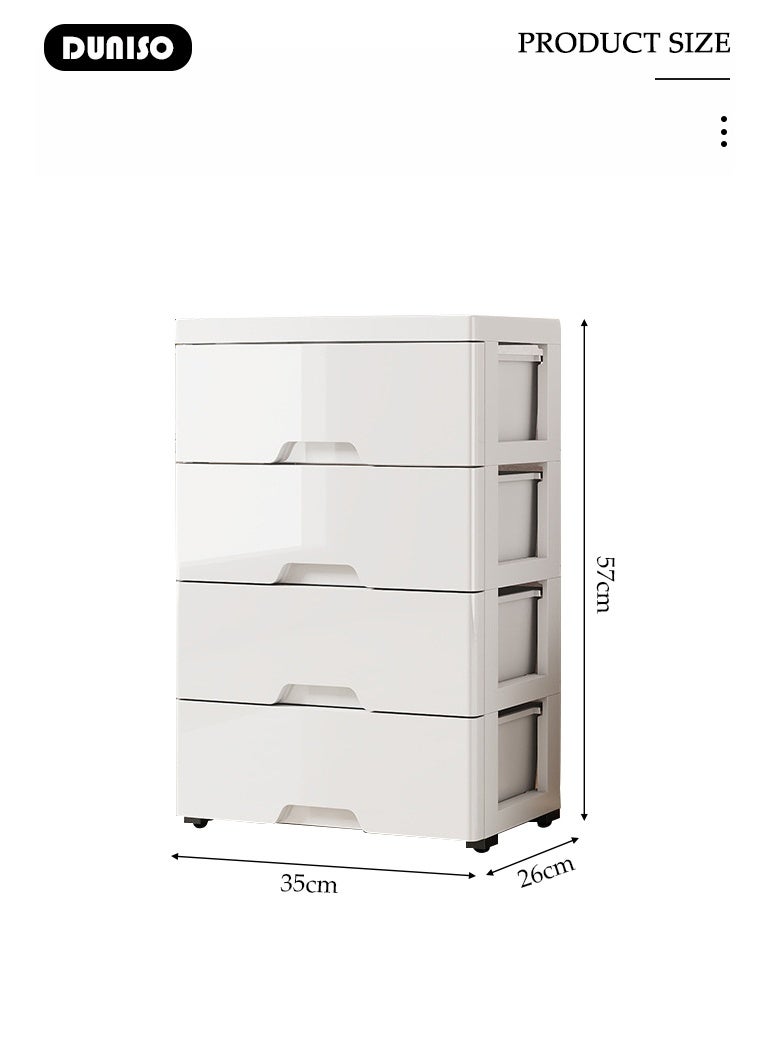 DUNISO 4-Layer  Storage Cabinet  with Wheels，Environmental Space Saving Dresser Storage Tower,Multifunctional Drawer Plastic Wardrobe，Storage Drawer Units   for Toys，Snacks，Books White - Image 2