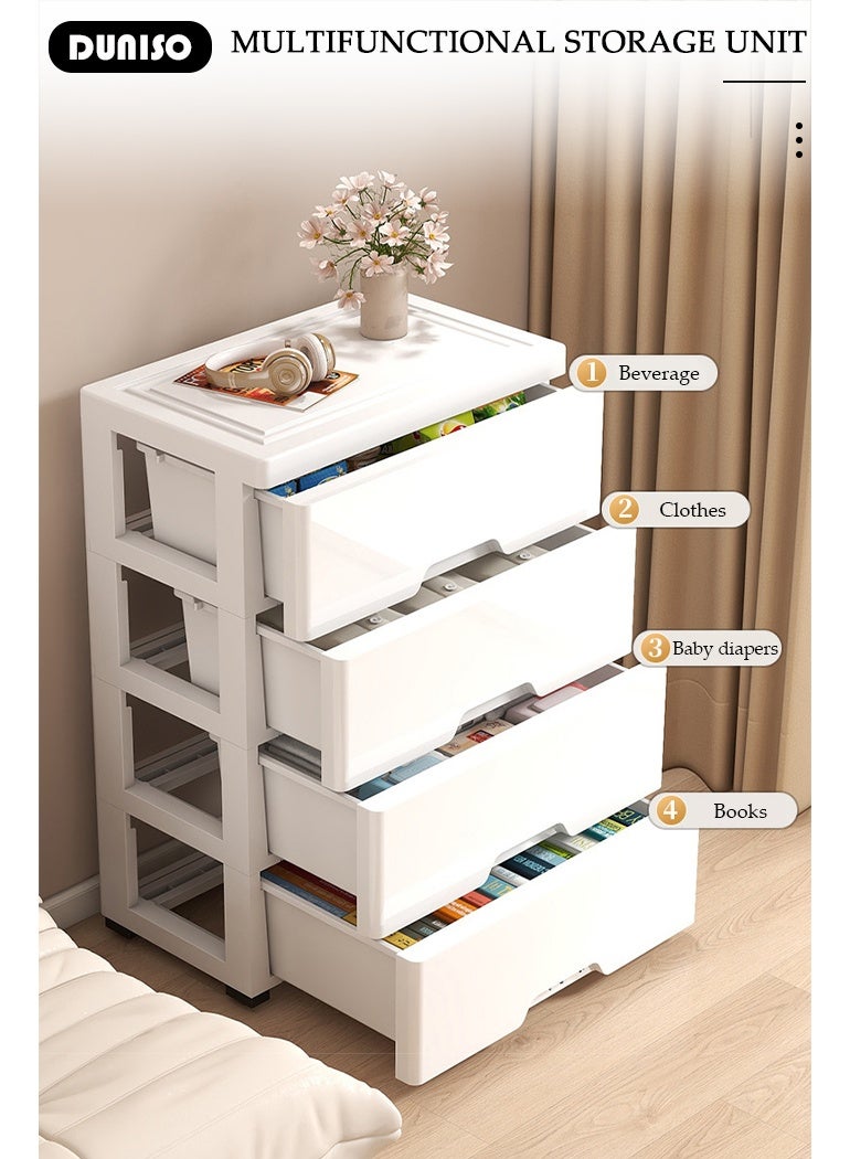 DUNISO 4-Layer  Storage Cabinet  with Wheels，Environmental Space Saving Dresser Storage Tower,Multifunctional Drawer Plastic Wardrobe，Storage Drawer Units   for Toys，Snacks，Books White - Image 3