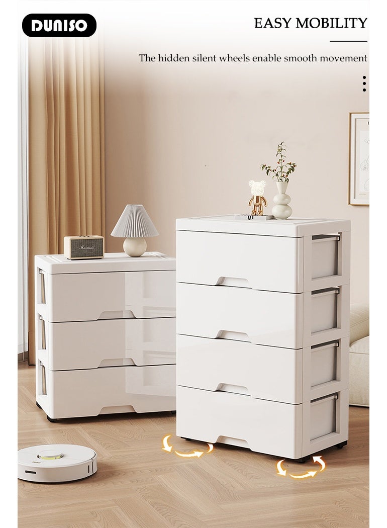 DUNISO 4-Layer  Storage Cabinet  with Wheels，Environmental Space Saving Dresser Storage Tower,Multifunctional Drawer Plastic Wardrobe，Storage Drawer Units   for Toys，Snacks，Books White - Image 4