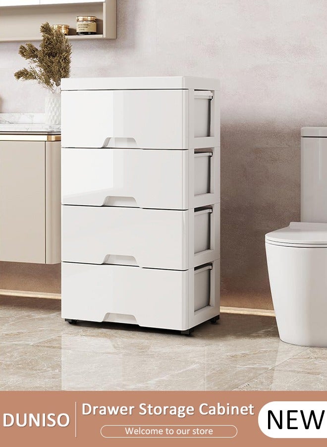 DUNISO 4-Layer  Storage Cabinet  with Wheels，Environmental Space Saving Dresser Storage Tower,Multifunctional Drawer Plastic Wardrobe，Storage Drawer Units   for Toys，Snacks，Books White - Image 1
