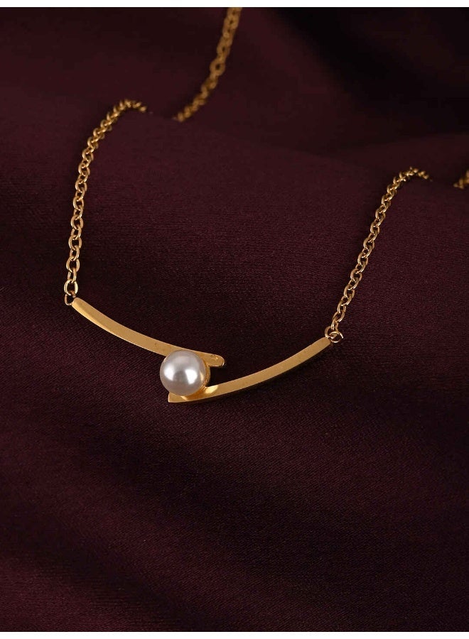 PALMONAS 18k Gold Tone Plated Pearl Pendant Necklace
 for Women - Image 2