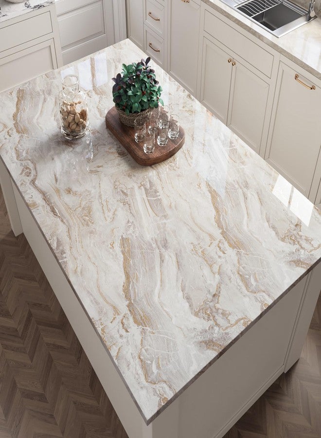 CRE8TIVE Wide 24"x354" Glossy Liquid Marble Countertop Contact Paper Peel and Stick Beige Gold Marble Wallpaper Vinyl Removable Self Adhesive Granite Contact Paper for Bathroom Wall Counter Tops Cover - Image 2