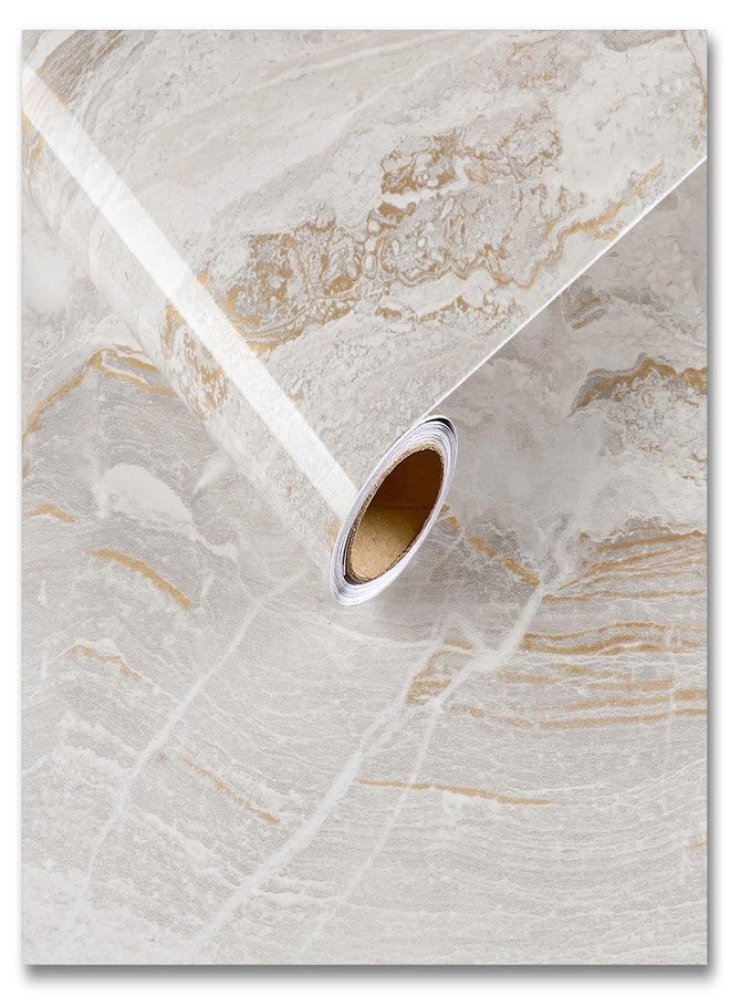 CRE8TIVE Wide 24"x354" Glossy Liquid Marble Countertop Contact Paper Peel and Stick Beige Gold Marble Wallpaper Vinyl Removable Self Adhesive Granite Contact Paper for Bathroom Wall Counter Tops Cover - Image 1