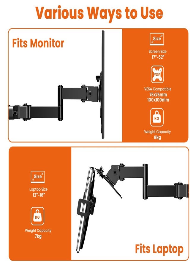 PUTORSEN Laptop Pole Mount Tray,Universal Full Motion Laptop Arm Laptop Holder Arm with Removable 75mm and 100mm VESA Plate,Fit 12 to 18 inch Laptops, Black - Image 2