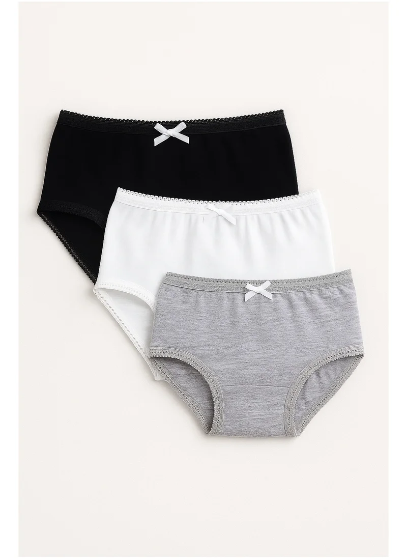 فكتور اند جين "3-Pack Girls' Briefs – Neutral Cotton Basics in Black, White & Grey "