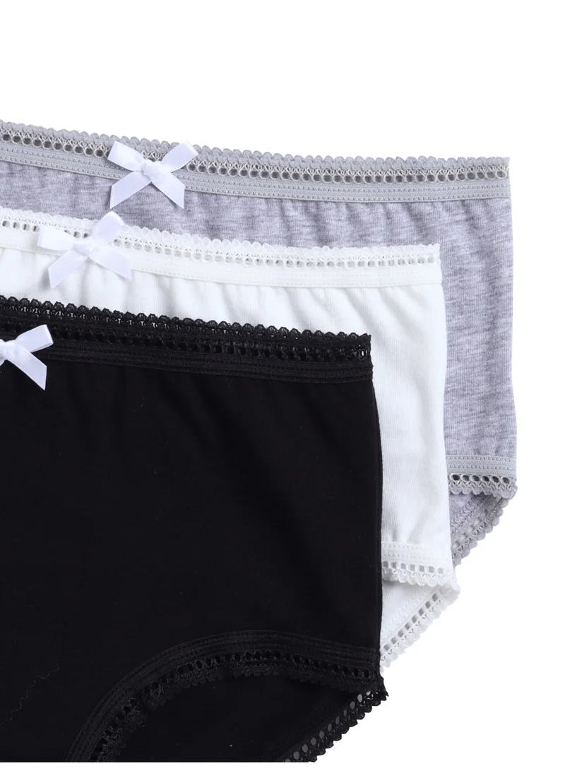 victor and jane "3-Pack Girls' Briefs – Neutral Cotton Basics in Black, White & Grey "