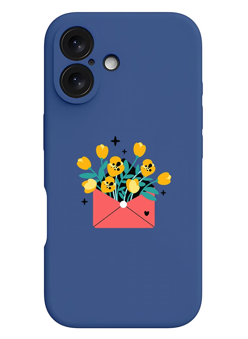 Theodor Protective Slim Fit Case Liquid Silicone Cover with Full Body Protection Anti-Scratch Shockproof Case For Apple iPhone 17 (Blue) flowers in envelope - Image 1