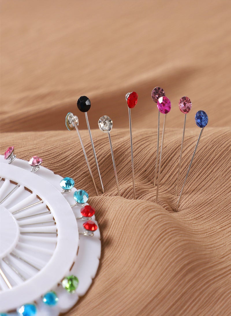 آینا مجموعة دبابيس حجاب عدد 30 قطعة بـ10 ألوان، دبابيس أمان برأس كريستال دائري لتثبيت الحجاب والوشاح، إكسسوارات أنيقة للنساء (قد تختلف الألوان المتنوعة) - Image 2