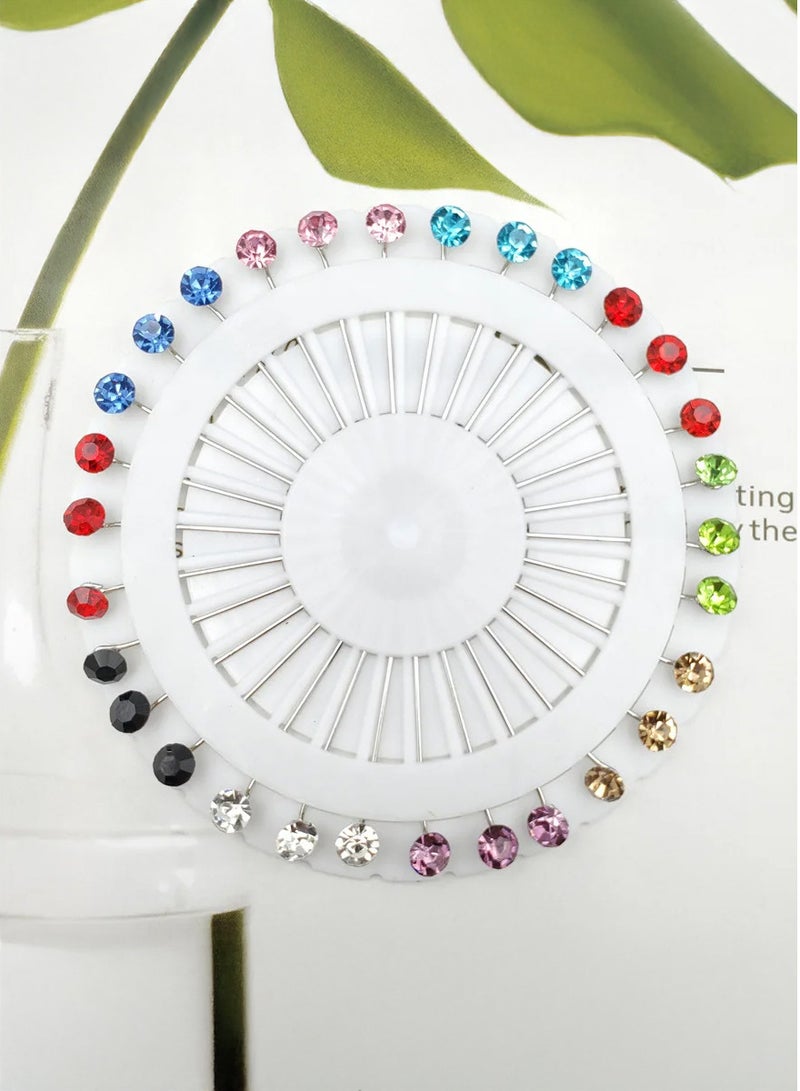 آینا مجموعة دبابيس حجاب عدد 30 قطعة بـ10 ألوان، دبابيس أمان برأس كريستال دائري لتثبيت الحجاب والوشاح، إكسسوارات أنيقة للنساء (قد تختلف الألوان المتنوعة) - Image 3