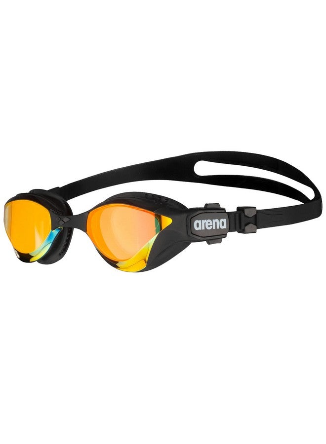 arena نظارات سباحة كوبرا ثلاثية للبالغين للجنسين لسباق الترياثلون واللياقة البدنية، مضادة للضباب، عدسات عاكسة واسعة الرؤية، أصفر نحاسي؛ أسود - Image 1