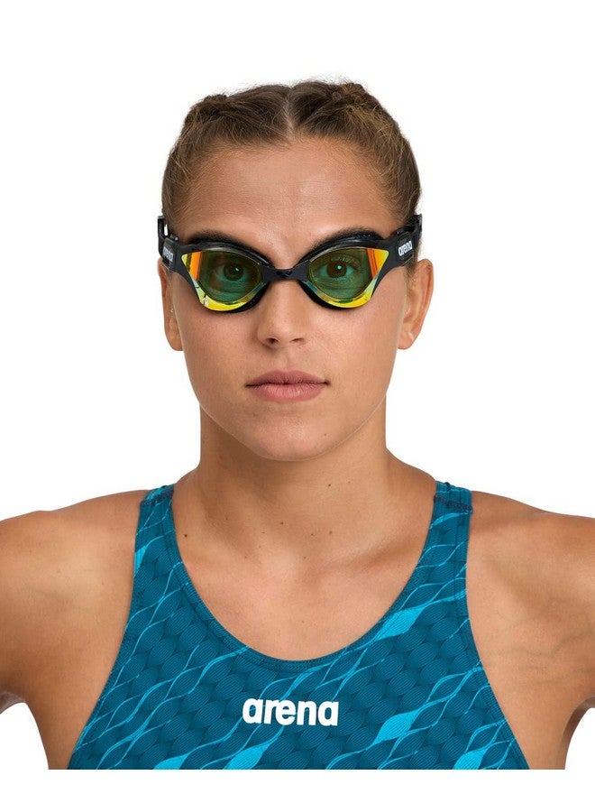 arena نظارات سباحة كوبرا ثلاثية للبالغين للجنسين لسباق الترياثلون واللياقة البدنية، مضادة للضباب، عدسات عاكسة واسعة الرؤية، أصفر نحاسي؛ أسود - Image 5