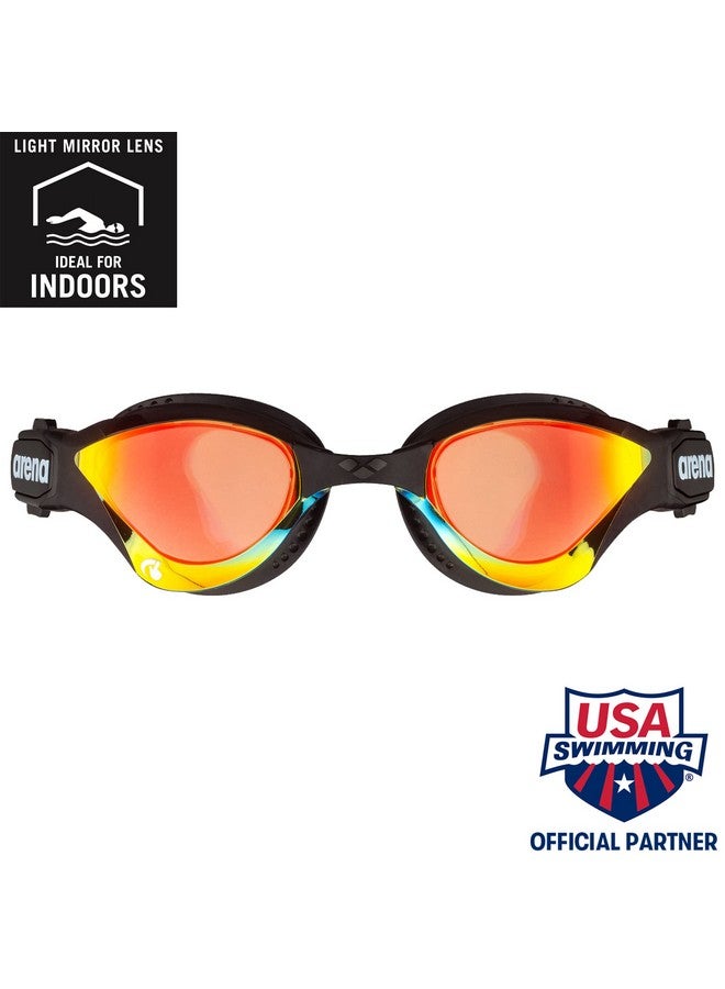 arena نظارات سباحة كوبرا ثلاثية للبالغين للجنسين لسباق الترياثلون واللياقة البدنية، مضادة للضباب، عدسات عاكسة واسعة الرؤية، أصفر نحاسي؛ أسود - Image 3