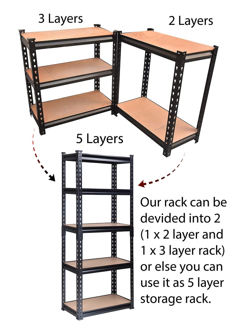 DBLEW Adjustable 5 Layer Metal Rack Shelf Heavy Duty 5 Tier Shelving Unit Storage Organizer Boltless Utility Display Rack Tool and Equipment Shelf for Garage Home Office Kitchen Bathroom Warehouse Includes Rubber Hammer 60x180x30cm - Image 2