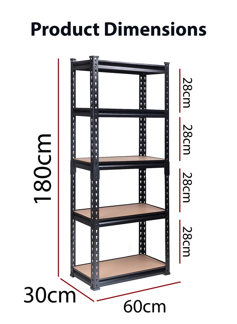 DBLEW Adjustable 5 Layer Metal Rack Shelf Heavy Duty 5 Tier Shelving Unit Storage Organizer Boltless Utility Display Rack Tool and Equipment Shelf for Garage Home Office Kitchen Bathroom Warehouse Includes Rubber Hammer 60x180x30cm - Image 3
