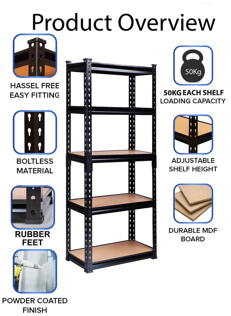 DBLEW Adjustable 5 Layer Metal Rack Shelf Heavy Duty 5 Tier Shelving Unit Storage Organizer Boltless Utility Display Rack Tool and Equipment Shelf for Garage Home Office Kitchen Bathroom Warehouse Includes Rubber Hammer 60x180x30cm - Image 4