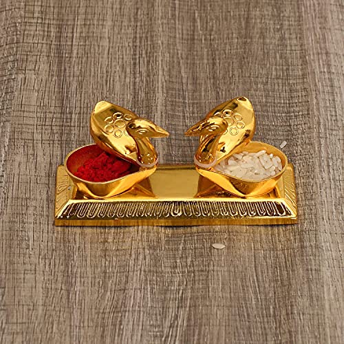 Chhariya Crafts Metal Krishna with Cow and Calf Statue Standing Under Tree Plying Flute and Love Bird Kumkum Box for Home and Office Temple Pooja Room Gift Item Decorative Showpieces - 17 cm - Image 2